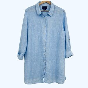 TAHARI 100% Linen tunic Lagenlook lightweight tunic 1X roll up sleeve blouse top